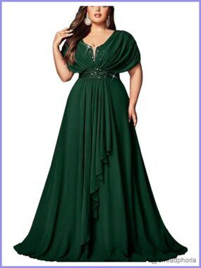 Plus Size Sequined Chiffon Formal Bridesmaid Dress A-Line Gown